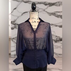 💙Size XS, New York & Company Sheer Navy Blouse